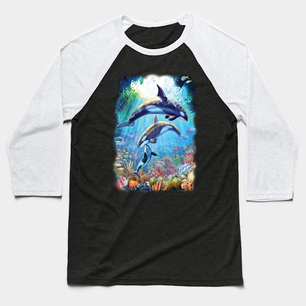 Family of Killer whales Baseball T-Shirt by KA Creative Design